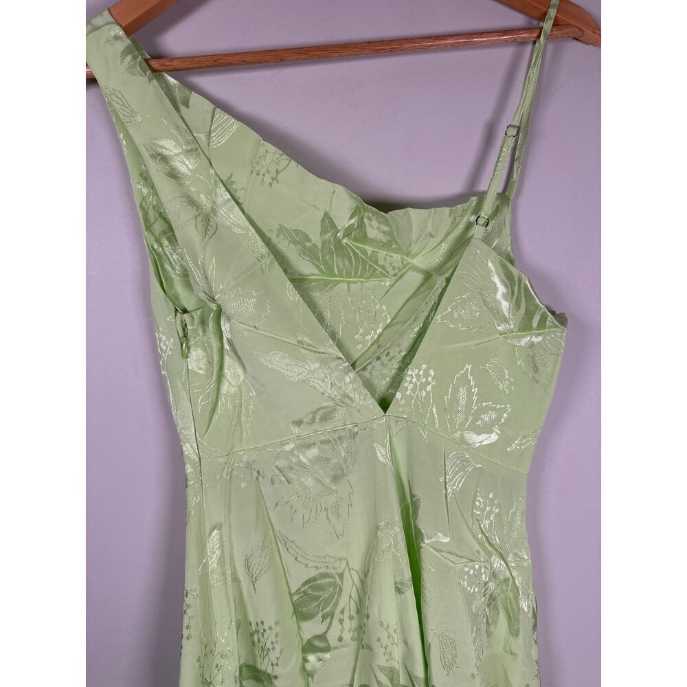 For Love & Lemons Ilana Midi Dress Green Womens Size S Satin Jacquard Side Split - Picture 7 of 10